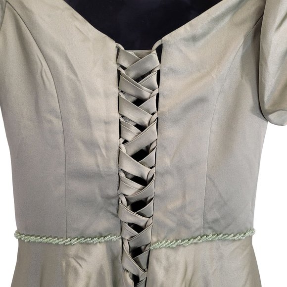 NWT Green Formal Dress Size 8 Puffy Sleeves Dance Prom Evening Gown Corset - Picture 6 of 9